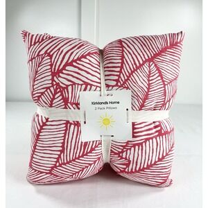 2 New Kirkland's 16" Watermelon Palm Outdoor Throw Pillows Pink/Red Tropical